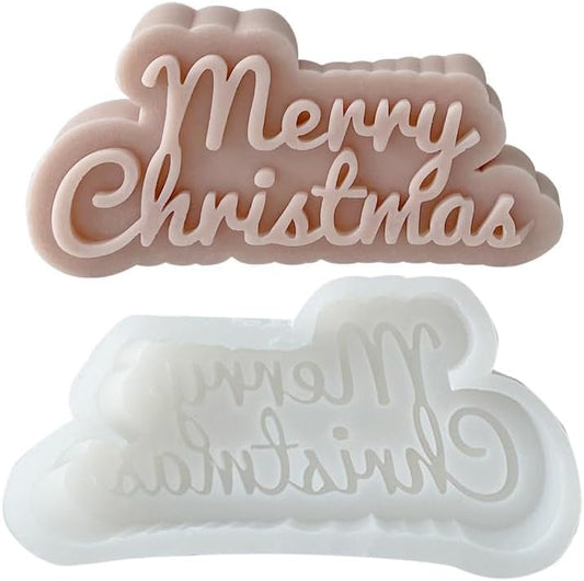Merry Christmas Cursive Italic Mould, White Christmas Candle Mould