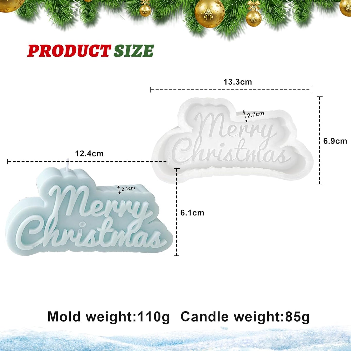 Merry Christmas Cursive Italic Mould, White Christmas Candle Mould