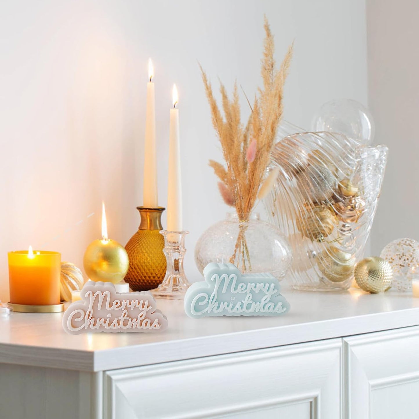 Merry Christmas Cursive Italic Mould, White Christmas Candle Mould