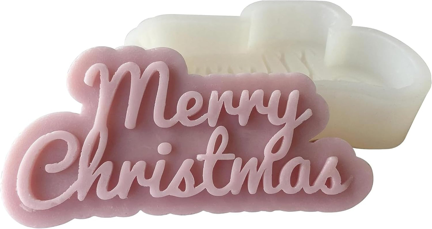 Merry Christmas Cursive Italic Mould, White Christmas Candle Mould