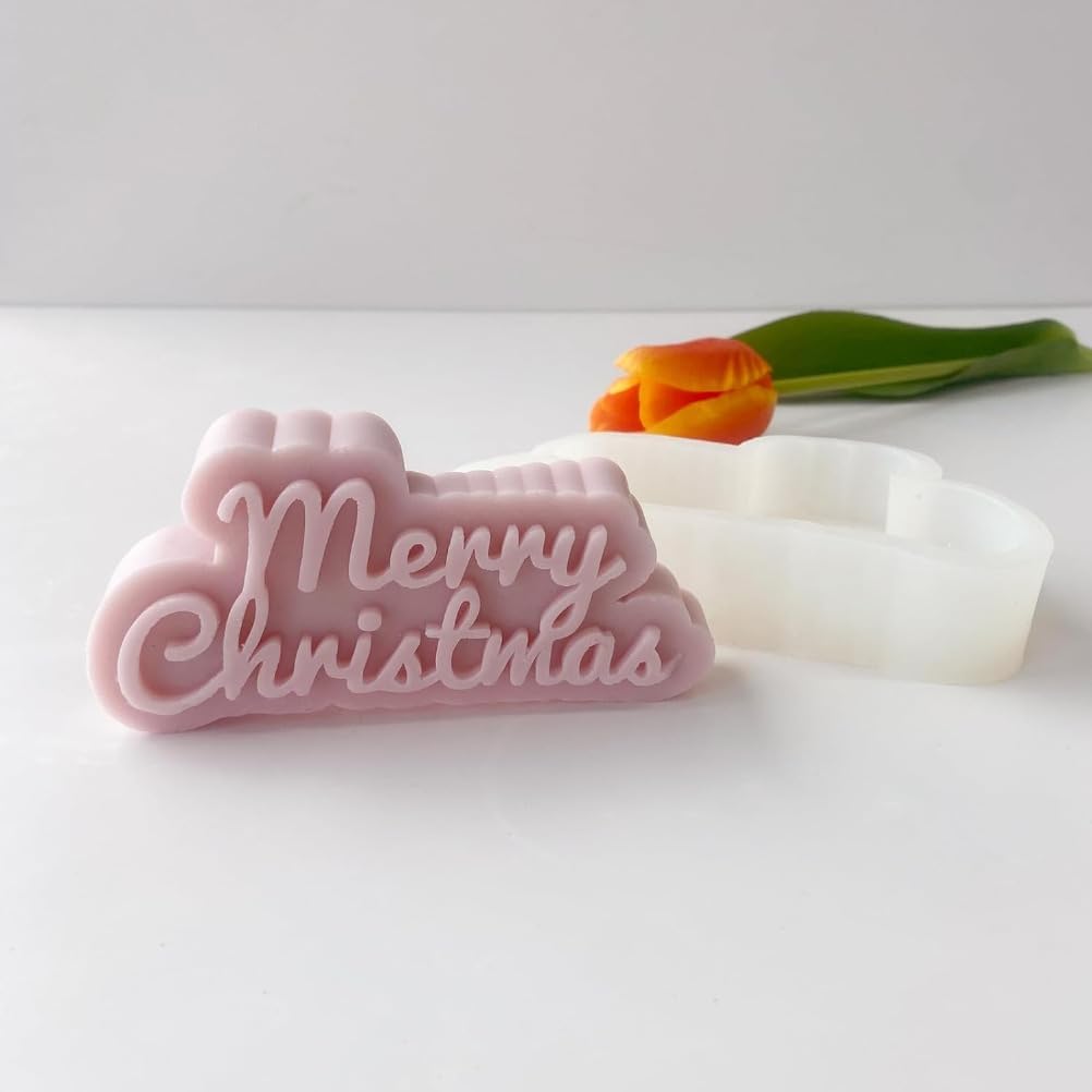 Merry Christmas Cursive Italic Mould, White Christmas Candle Mould