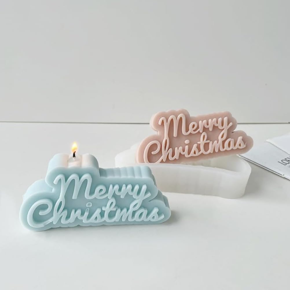 Merry Christmas Cursive Italic Mould, White Christmas Candle Mould