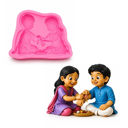 3D Raksha Bandhan Brother Sister Silicone Mold for Candle Making