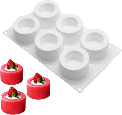 6 Cavity Cylinder Jar Silicone Mould for Candle Making Mousse Cake Chocolate and DIY Crafts