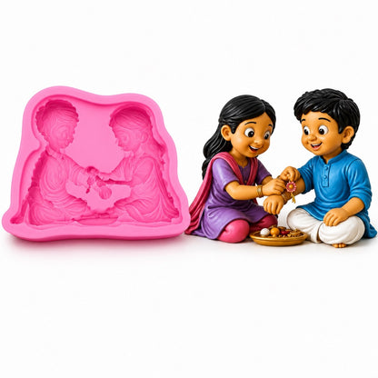 3D Raksha Bandhan Brother Sister Silicone Mold for Candle Making