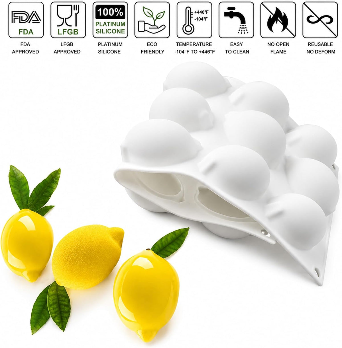 15 Cavity Lemon Shape Silicone Mould for Chocolate Jelly Pudding Candy Ice Cream