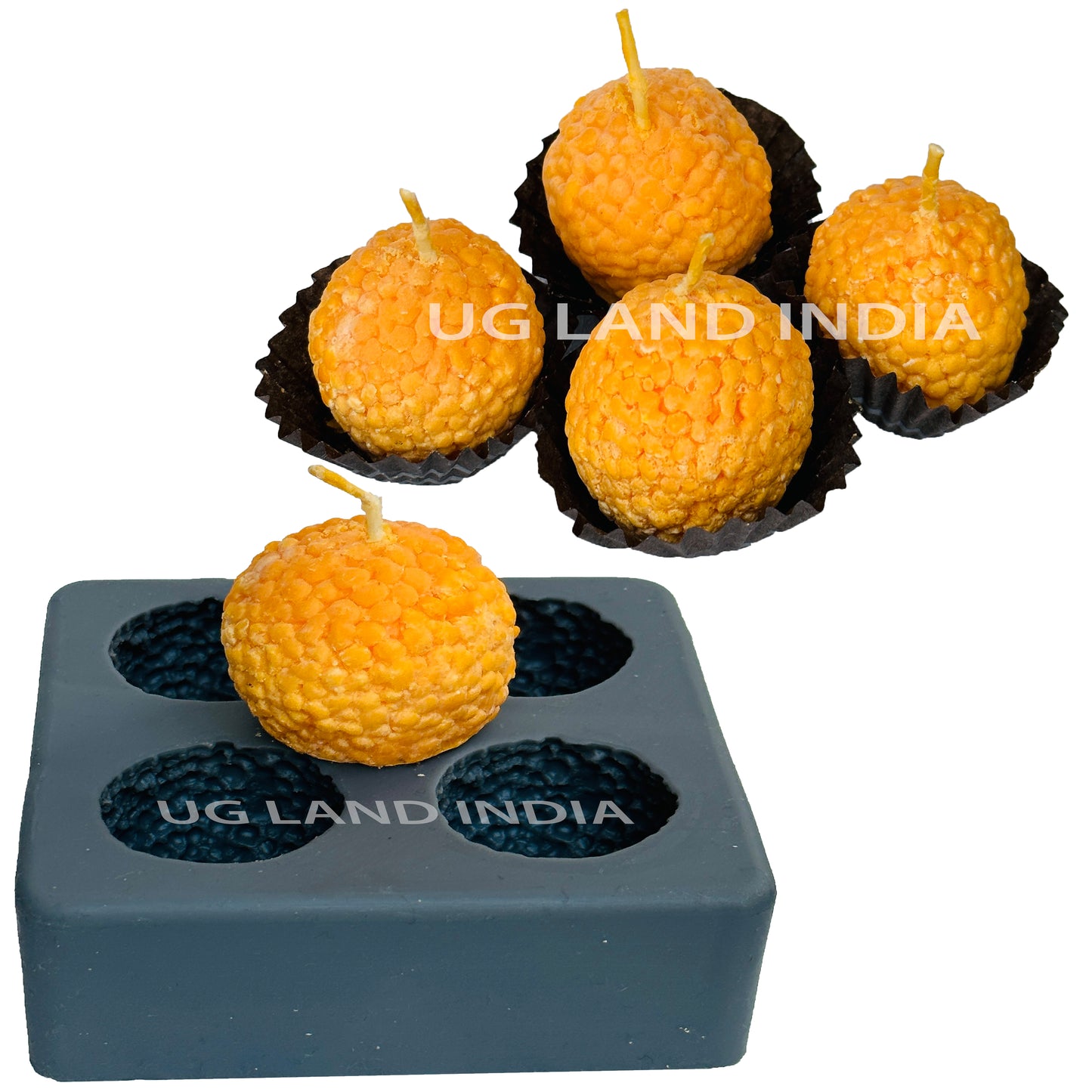 3D 4 Cavity Moti Chur Laddu/Laddoo Silicone Candle Mold Indian Sweet Desert for Diwali FOOD GRADED MOLD for (20- 25gm)