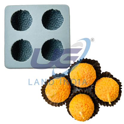 3D 4 Cavity Moti Chur Laddu/Laddoo Silicone Candle Mold Indian Sweet Desert for Diwali FOOD GRADED MOLD for (20- 25gm)