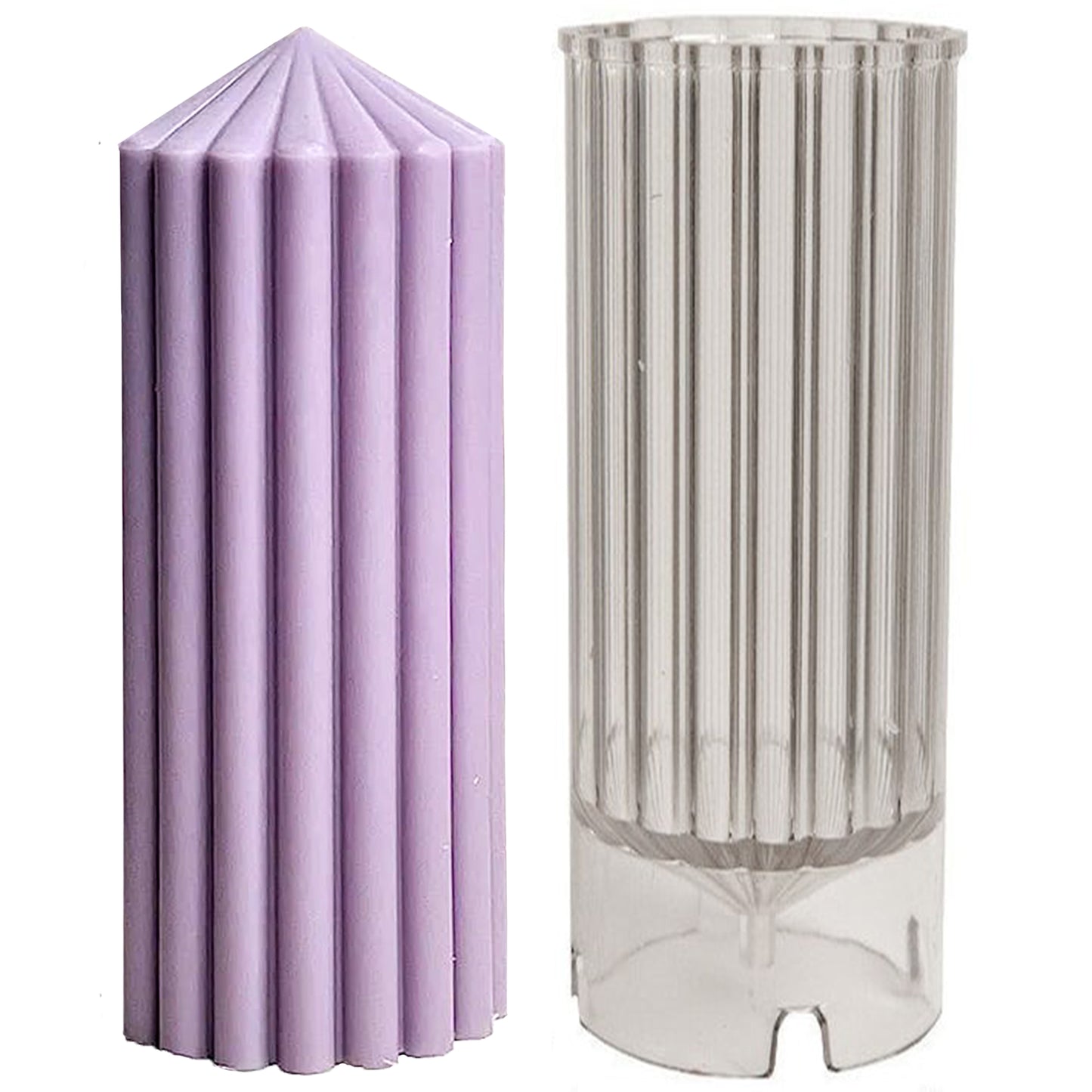 3D (8.9"x3.1"inch) Pencil Ribbed Line Tall Pillar Polycarbonate Candle Mold Structural Aesthetic P32