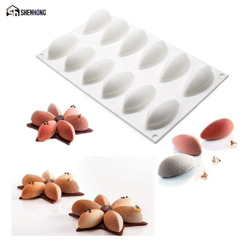 12 Cavity Quenelle Dessert Silicone Mould Tray Chocolate Pastry Ice Cream Jelly Cake
