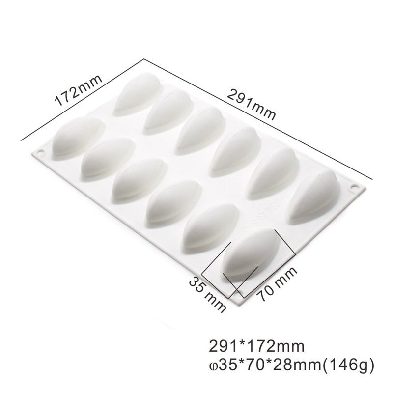 12 Cavity Quenelle Dessert Silicone Mould Tray Chocolate Pastry Ice Cream Jelly Cake
