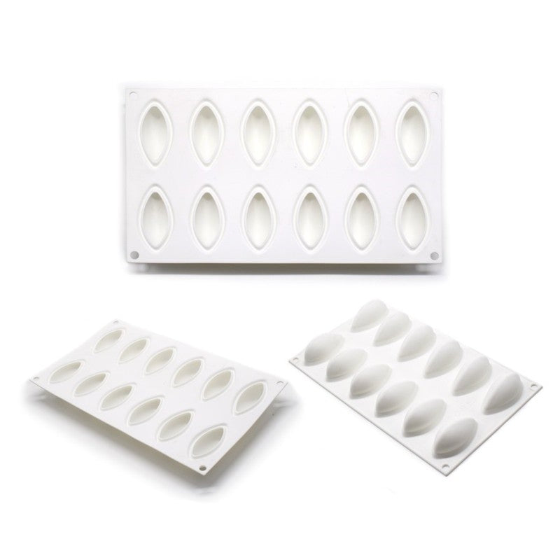 12 Cavity Quenelle Dessert Silicone Mould Tray Chocolate Pastry Ice Cream Jelly Cake