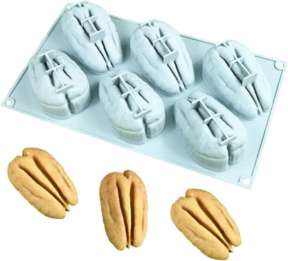 6 Cavity Pecan Shape Silicone Mould Chocolate Jelly Pudding Pastry Dessert