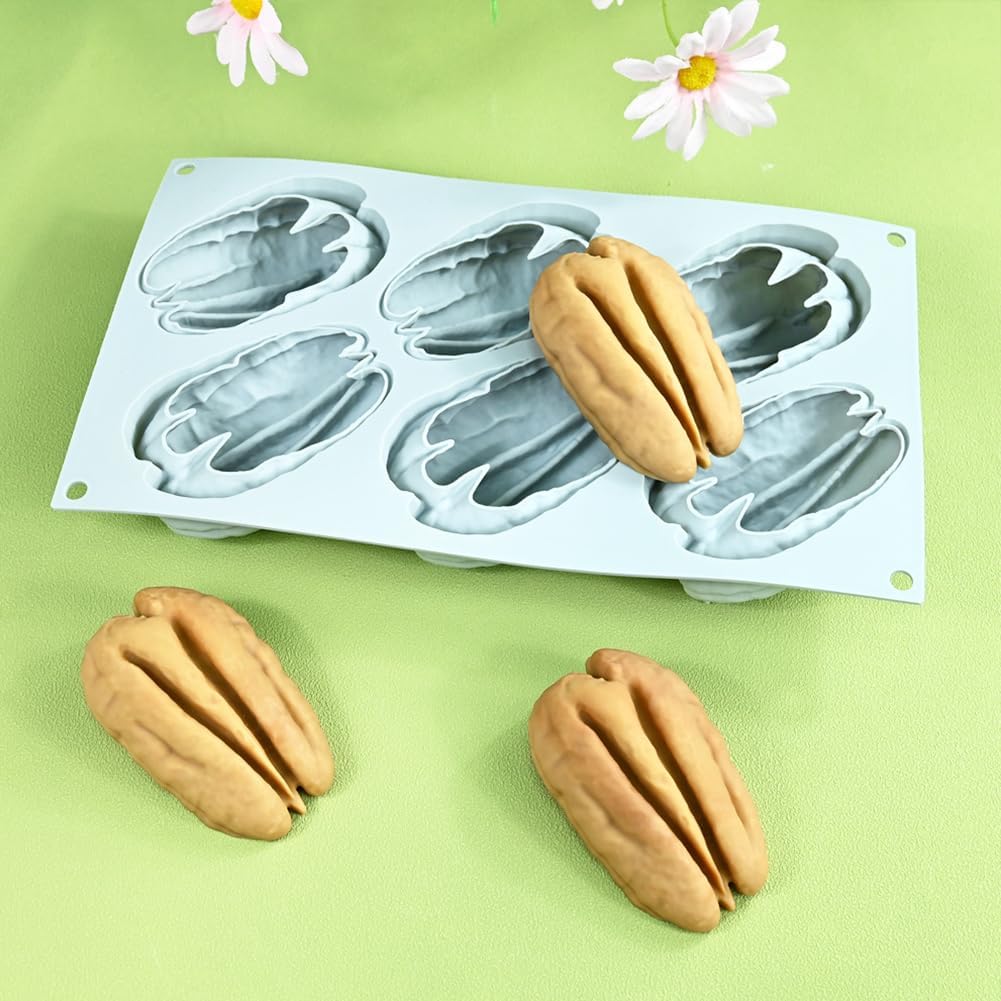 6 Cavity Pecan Shape Silicone Mould Chocolate Jelly Pudding Pastry Dessert
