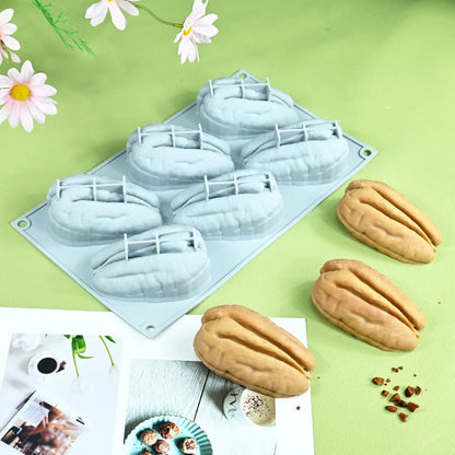 6 Cavity Pecan Shape Silicone Mould Chocolate Jelly Pudding Pastry Dessert