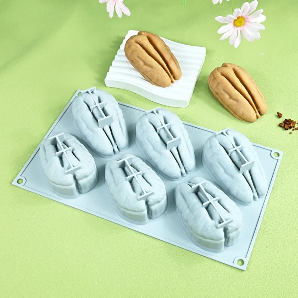 6 Cavity Pecan Shape Silicone Mould Chocolate Jelly Pudding Pastry Dessert