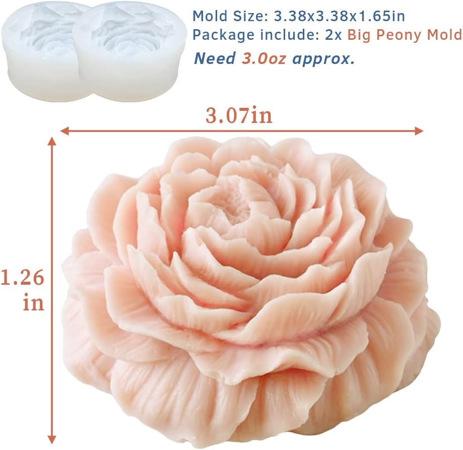 3D Big Peony Silicone Candle Mold Large Peonies Romantic Candle Mould Flower Mould For Candle Soap Resin Wedding Candle Mold