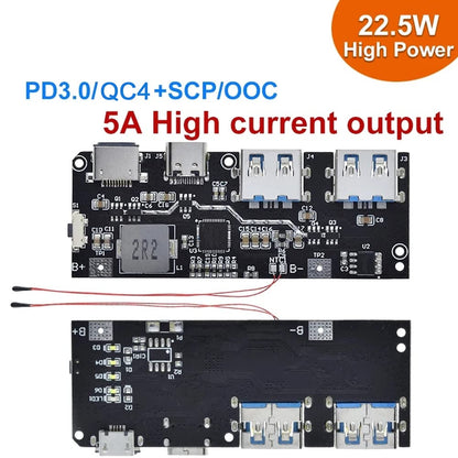 5 Port Dual USB Micro/Type-C 5V 4.5A 22.5W Mobile Power Bank 18650 Charging Module QC4.0 QC3.0 LED with NTC Temperature Protection