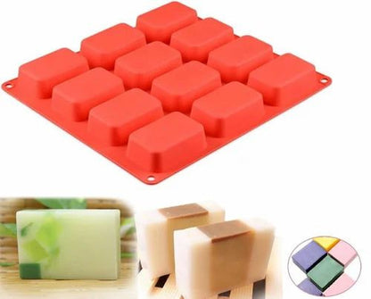 12 Cavity Large Rectangle Loaf Silicone Mould Handmade Soap Bath Bombs Candle Wax