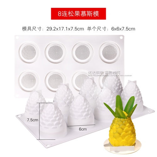 8 Cavity 3D Pineapple Silicone Mould Chocolate Pastry Jelly Pudding Ice Cream