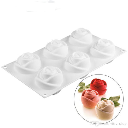 6 Cavity 3D Rose Shape Silicone Mould Chocolate Fondant Ice Cream & Homemade Soap