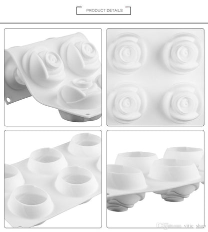 6 Cavity 3D Rose Shape Silicone Mould Chocolate Fondant Ice Cream & Homemade Soap