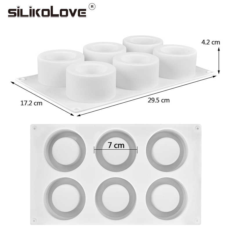 6 Cavity Round Cylinder Silicone Mould Chocolate Pastry Dessert Pudding Jelly Ice Cream