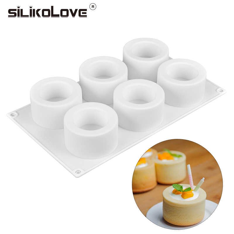 6 Cavity Round Cylinder Silicone Mould Chocolate Pastry Dessert Pudding Jelly Ice Cream