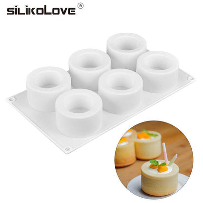 6 Cavity Round Cylinder Silicone Mould Chocolate Pastry Dessert Pudding Jelly Ice Cream
