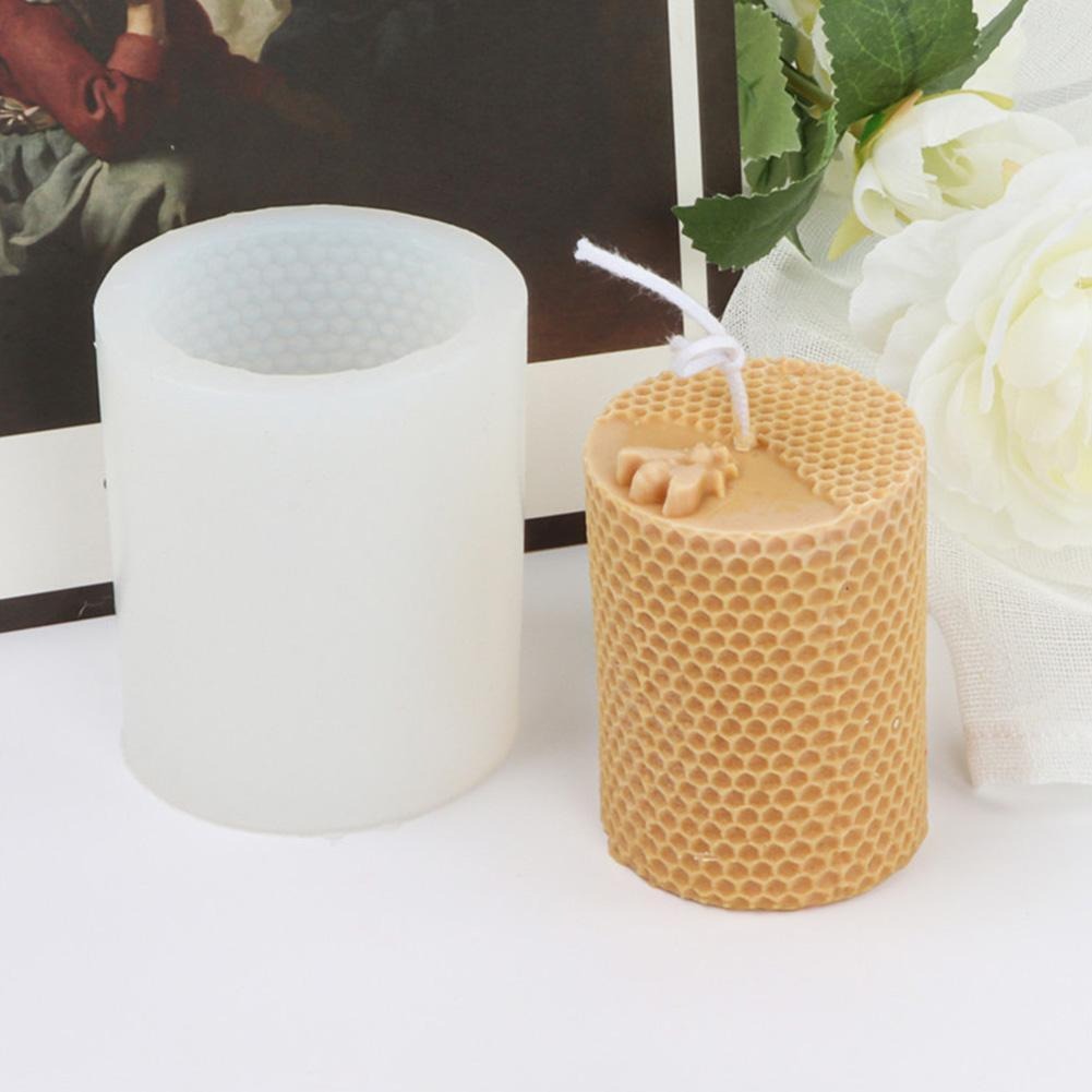 3D Honeycomb Columnar Silicone Candle Mold Handmade Beehive With Honeybee