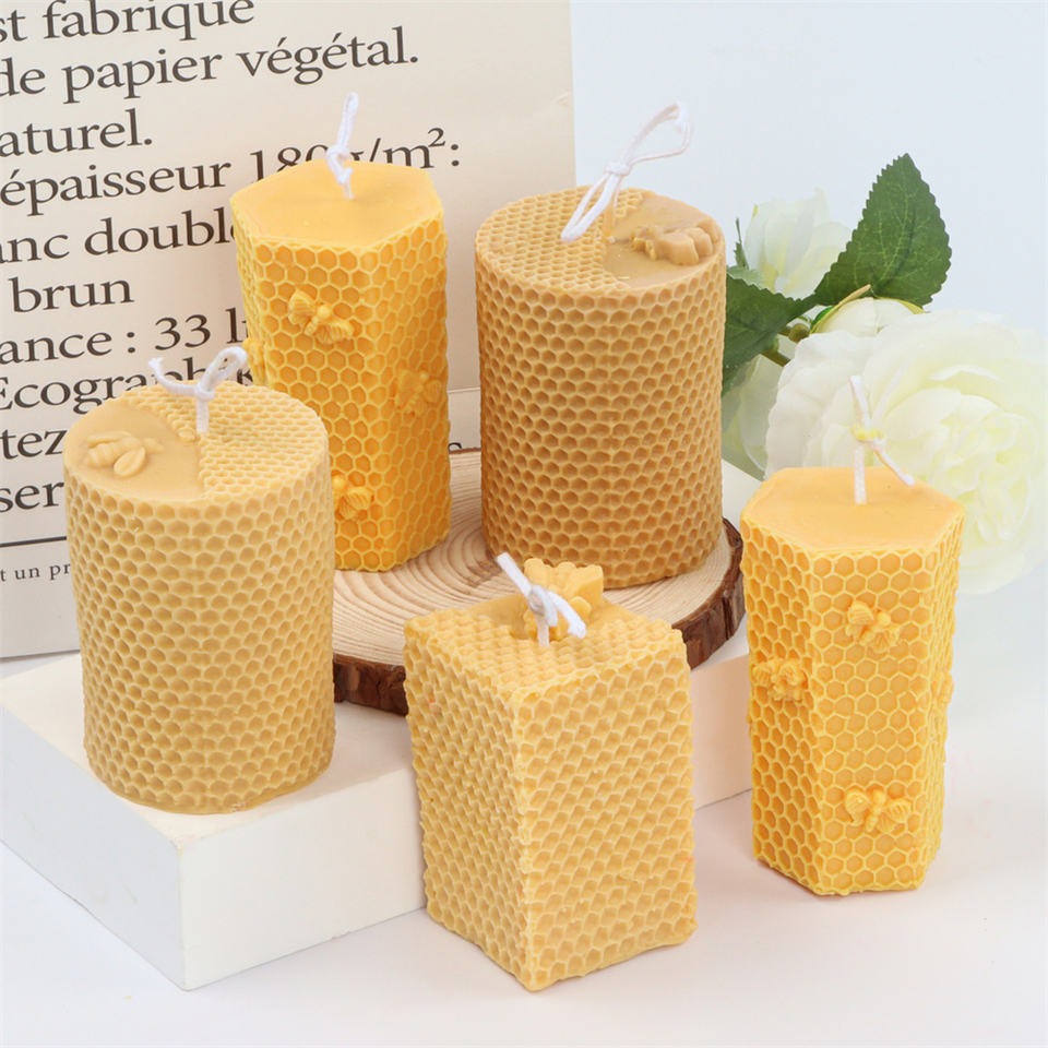 3D Honeycomb Columnar Silicone Candle Mold Handmade Beehive With Honeybee