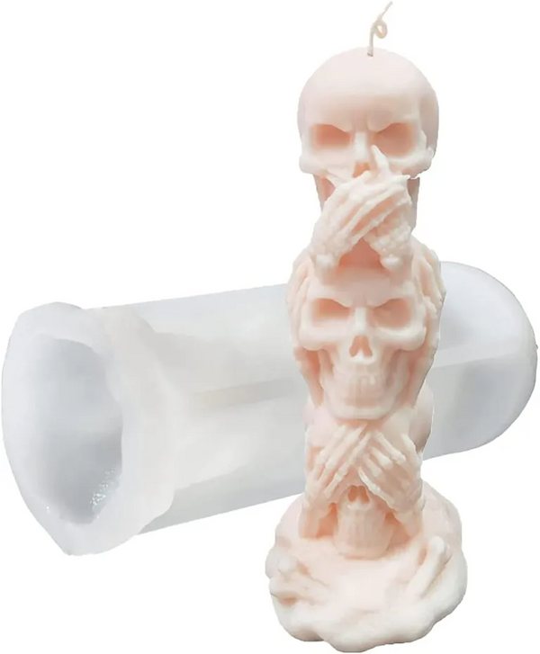 3D Triple Skull Skeleton Spritual Candle Silicone Mold DIY Candles Soap Resin & Halloween Décor