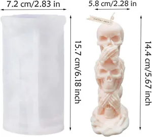 3D Triple Skull Skeleton Spritual Candle Silicone Mold DIY Candles Soap Resin & Halloween Décor