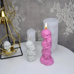 3D Triple Skull Skeleton Spritual Candle Silicone Mold DIY Candles Soap Resin & Halloween Décor