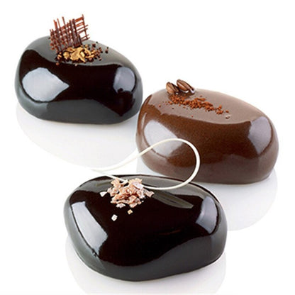 6 Cavity Stone Shape Silicone Mousse Cake Mold Chocolate Dessert Pudding Jelly