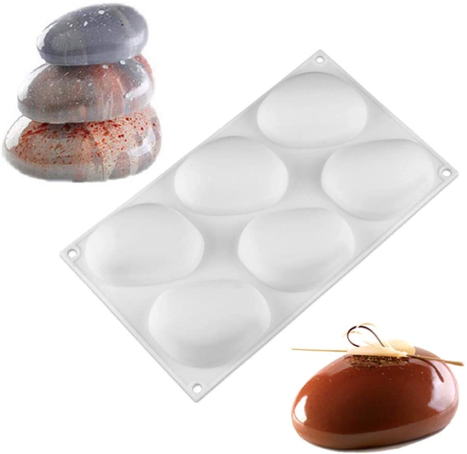 6 Cavity Stone Shape Silicone Mousse Cake Mold Chocolate Dessert Pudding Jelly