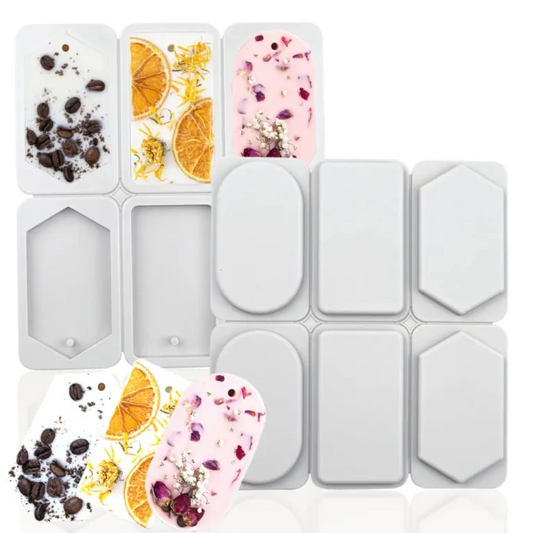 6 Cavity Multi Shape Silicone Mould for Wax Sachets Soap Bars Fragrance Tablets and DIY Crafts
