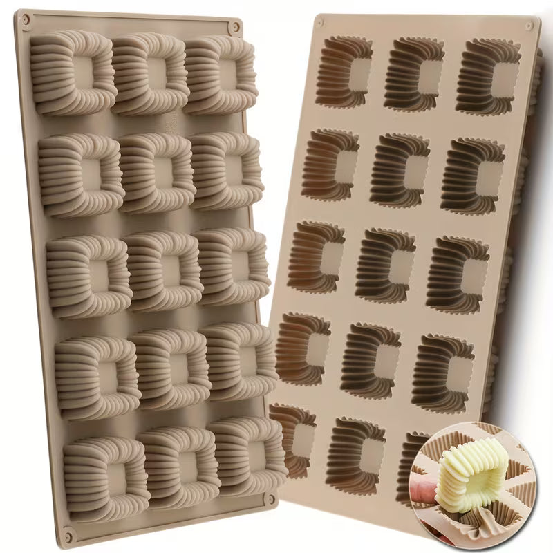 15 Cavity 3D Square Spiral Silicone Mould for Chocolate Pastry Jelly Pudding