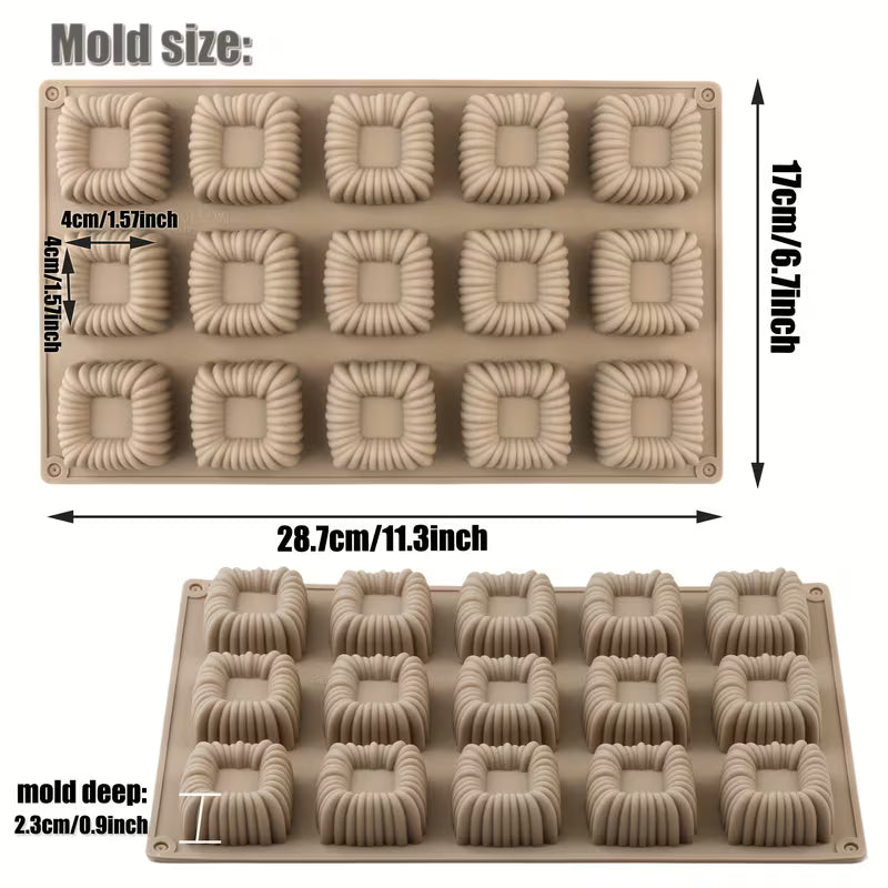 15 Cavity 3D Square Spiral Silicone Mould for Chocolate Pastry Jelly Pudding