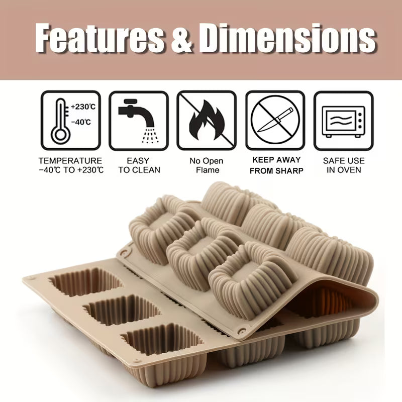 15 Cavity 3D Square Spiral Silicone Mould for Chocolate Pastry Jelly Pudding