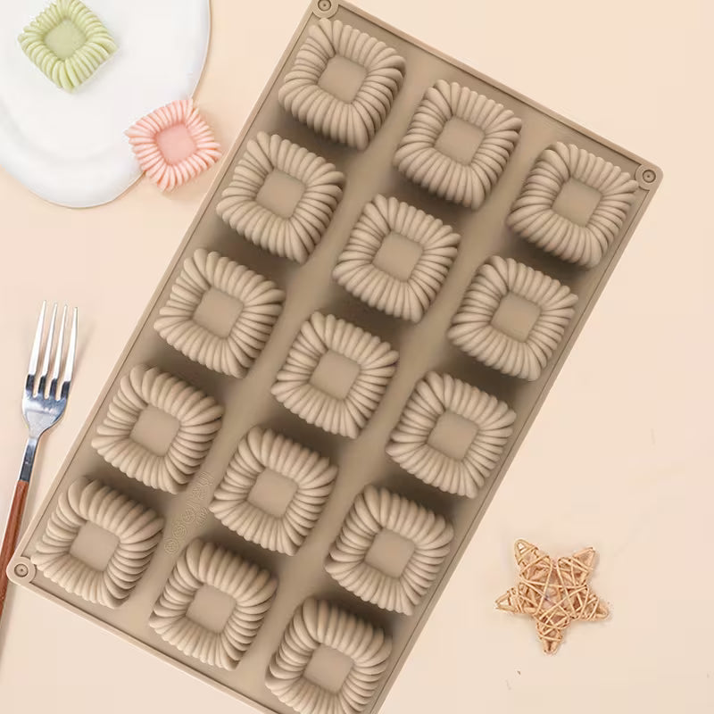 15 Cavity 3D Square Spiral Silicone Mould for Chocolate Pastry Jelly Pudding