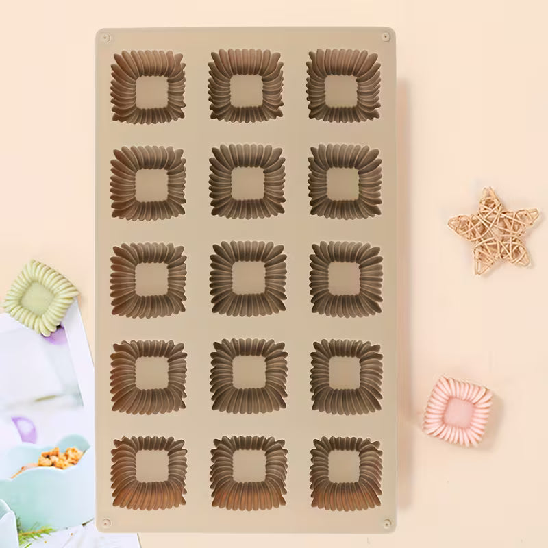 15 Cavity 3D Square Spiral Silicone Mould for Chocolate Pastry Jelly Pudding