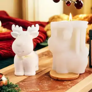 3D Cute Reindeer Silicone Mould for Candle Making Deer Figurine Christmas Decor