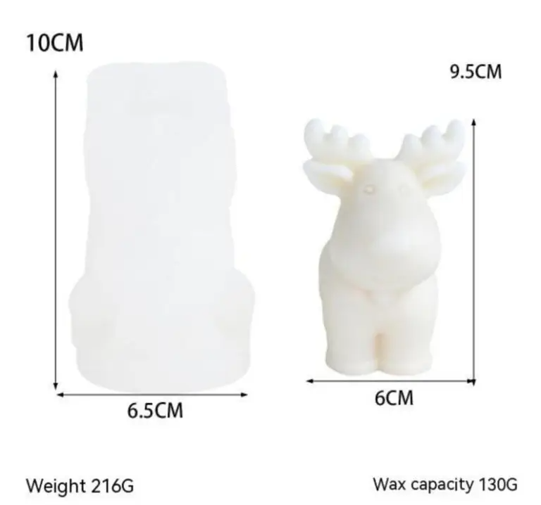 3D Cute Reindeer Silicone Mould for Candle Making Deer Figurine Christmas Decor
