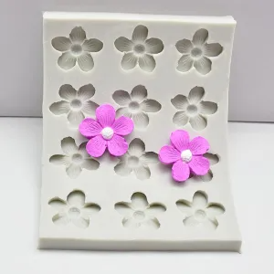 12 Cavity Small Flower Silicone Mould for Fondant Chocolate Cake Decoration and DIY Crafts