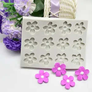 12 Cavity Small Flower Silicone Mould for Fondant Chocolate Cake Decoration and DIY Crafts