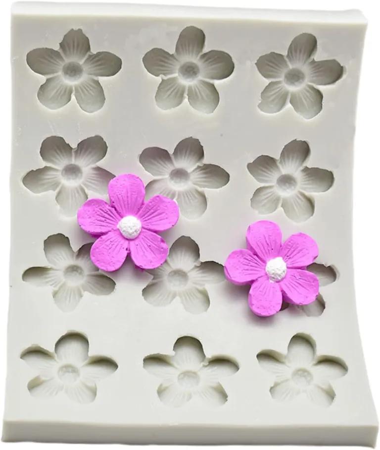 12 Cavity Small Flower Silicone Mould for Fondant Chocolate Cake Decoration and DIY Crafts