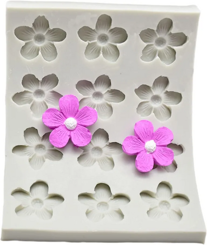 12 Cavity Small Flower Silicone Mould for Fondant Chocolate Cake Decoration and DIY Crafts