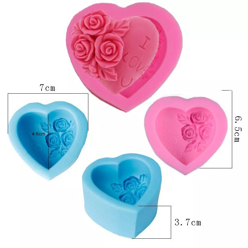 3D Silicone Rose Heart Shape Valentine Candle Mould Fondant Mold - UG LAND INDIA