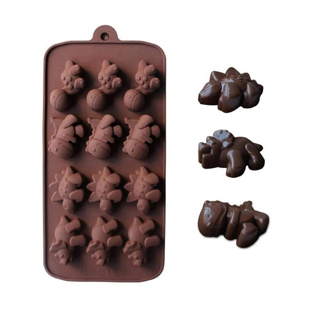 3D 12 Cavity Dinosaur Chocolate Mold 4 Dinosaur shape each 3 Cavities Non Stick Silicone Dinosaur Molds for Candy Chocolate Jelly Ice Cube Cake Decorating cupcakes decoration baking tool - UG LAND INDIA